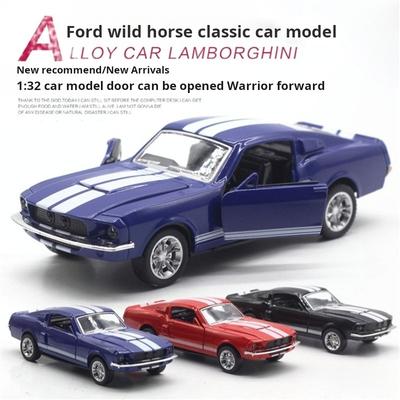 1:32 Литой металлический классический Ford Mustang GT 1967 GT500 Винтажная модель Классическая игрушечная машинка с инерционным механизмом Миниатюрная копия транспортного средства Подарок для ребенка