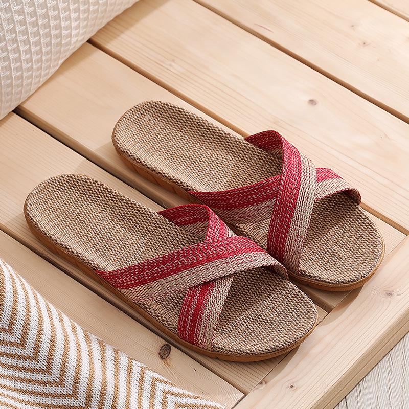 Женские льняные тапочки с перекрещивающимися ремешками в стиле ретро
