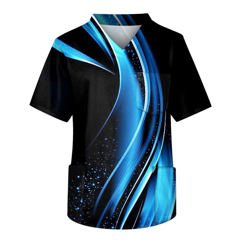 Men's Short Sleeve V Neck Print Chest Pocket Carer Top