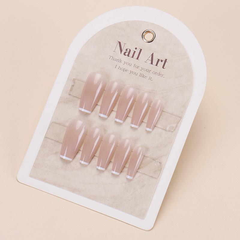 Medium-Long Gradient French White Removable Fake Nail Stickers