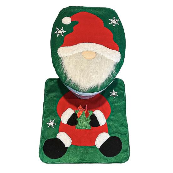 Yousheng Santa Toilet Seat Cover 2-Piece Christmas Bathroom Set Santa Claus Toilet Seat Cover And Mat Set for New Year Indoor Bathroom Decor