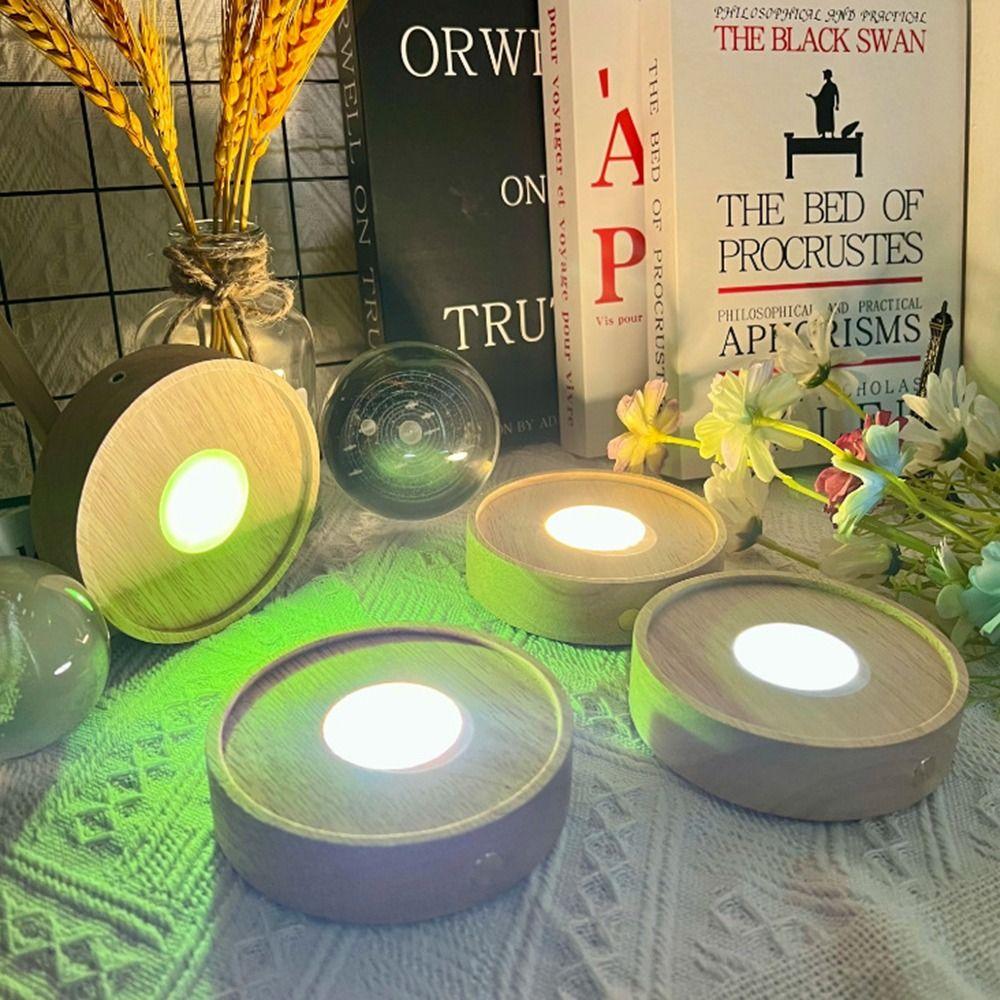 Round Wooden LED Light Base Multicolor USB Display Night Lamp Holder Bars