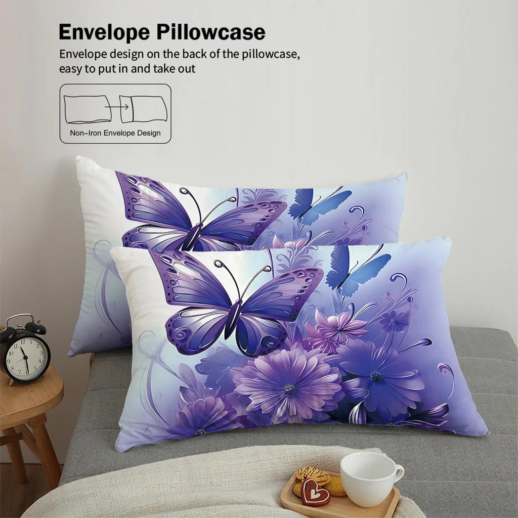 Комплект постельного белья из 3 предметов, модный, фиолетовый с принтом бабочек, мягкий и удобный, для женской спальни, двуспальная, двуспальная и односпальная кровать