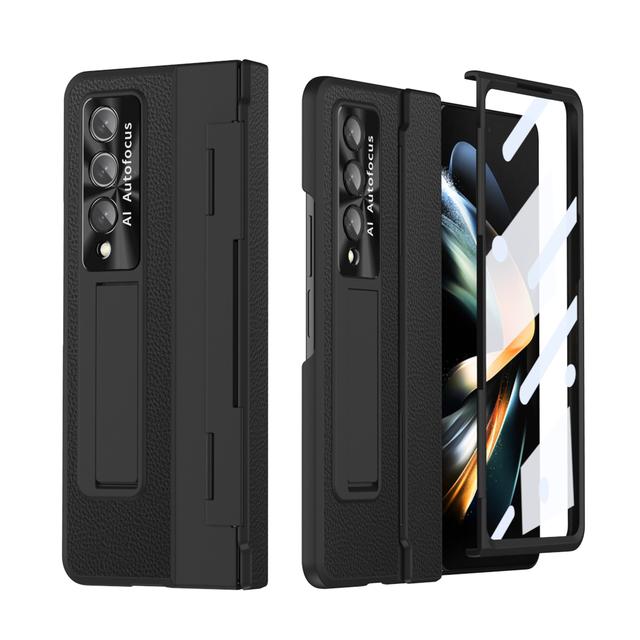 Anti -Scratch Leather Full Body Phone Bag Case For Samsung Galaxy Z Fold 4 Fold3 Fold 3 Zfold4 Fold4 Tempered Glass Film Cover