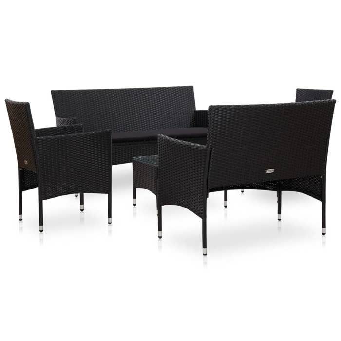VidaXL Salon de jardin 5 pcs avec coussins Résine tressée Noir