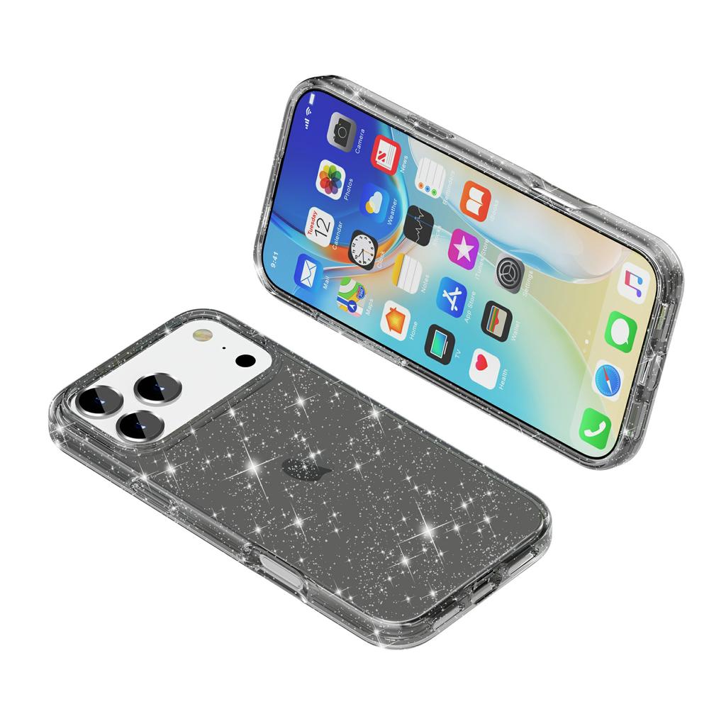 For iPhone 17 Pro Case Sparkly Powder Glitter Shiny Soft TPU+Hard PC Back Cover