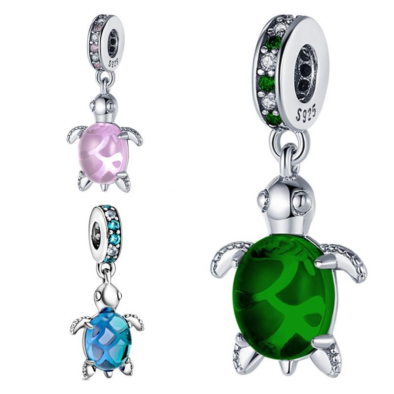 New Blue Green Pink Tortoise Dangle Charm Bead Fit Original Fashion Bracelet Pendant Diy Jewelry For Women