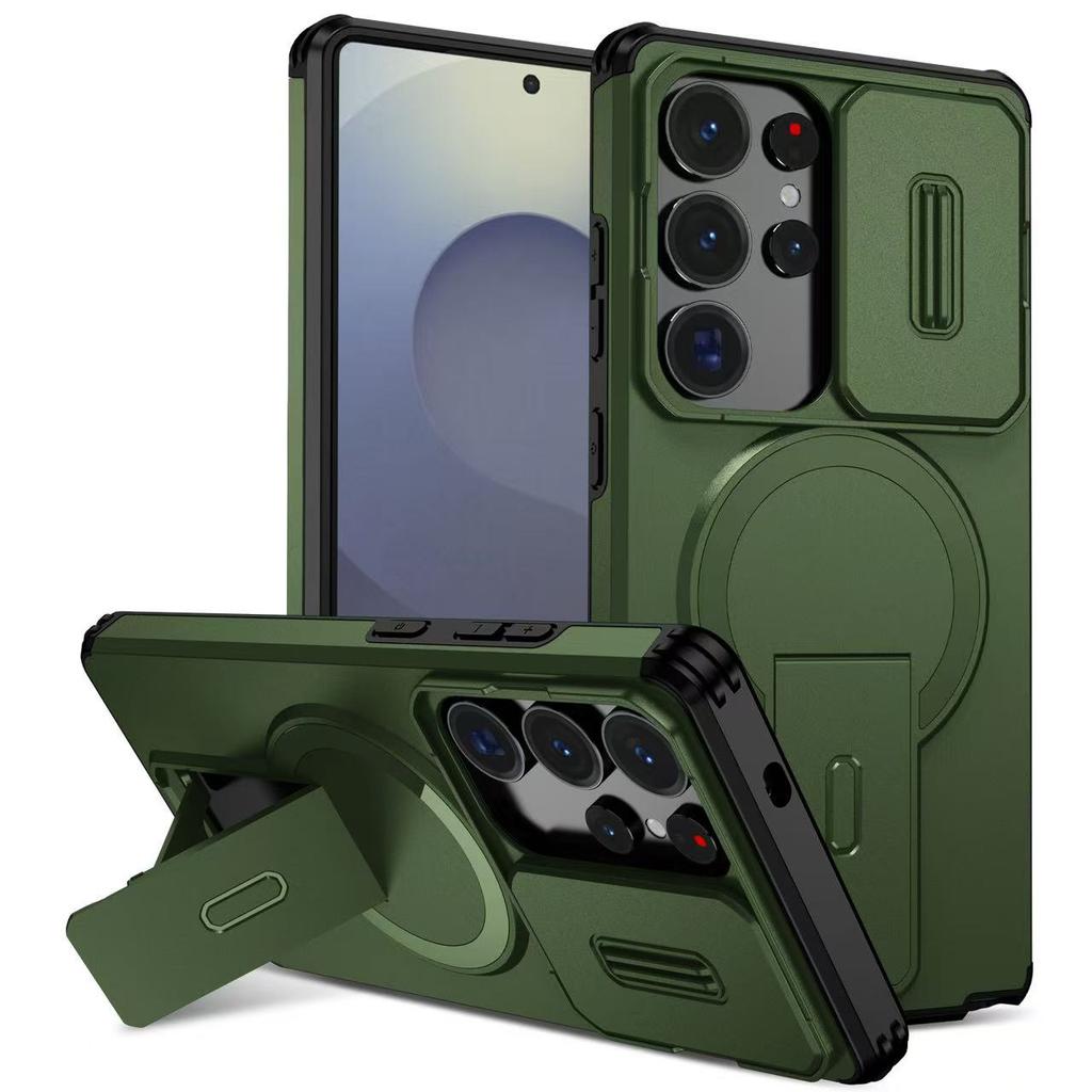 Armor Shockproof Magnetic Case For Samsung Galaxy S25 S24 Ultra Plus FE A56 A36 A26 A17 A16 Lens protect stand For Magsafe Cover