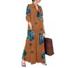Printed Lapel Long Sleeve Insert Pocket Simple Loose Art Casual Long Shirt Dress