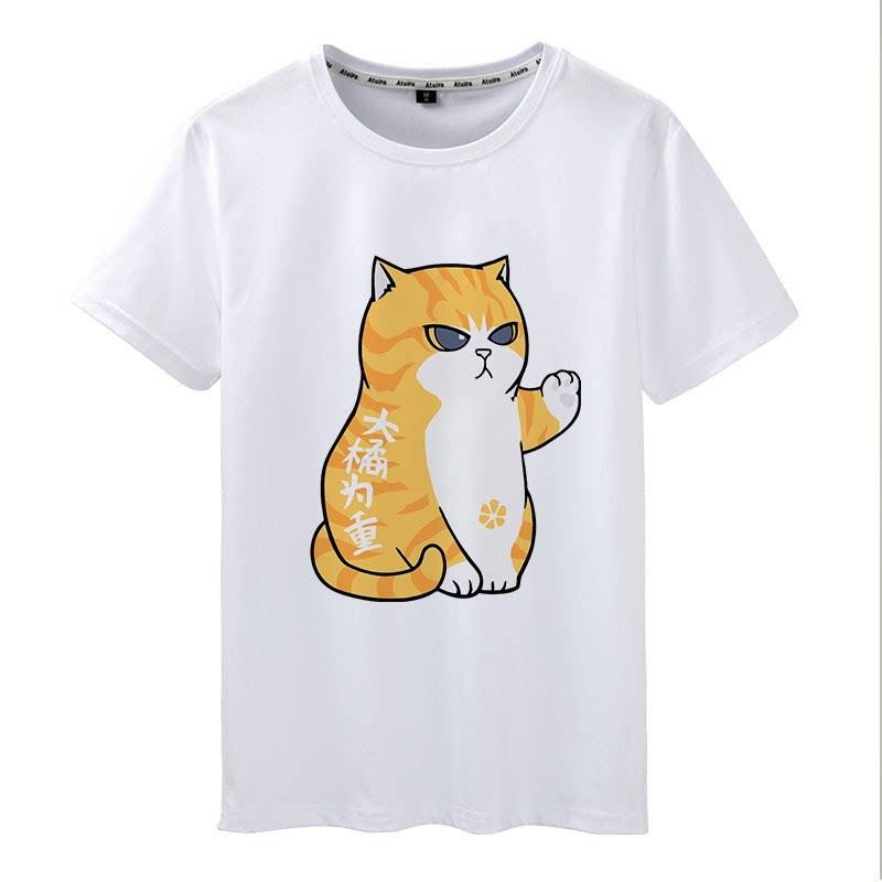 2026 Summer Cute Cat Black and White Japanesestyle Doting Owners Orange Cat Cat Student ShortSleeved TShirt