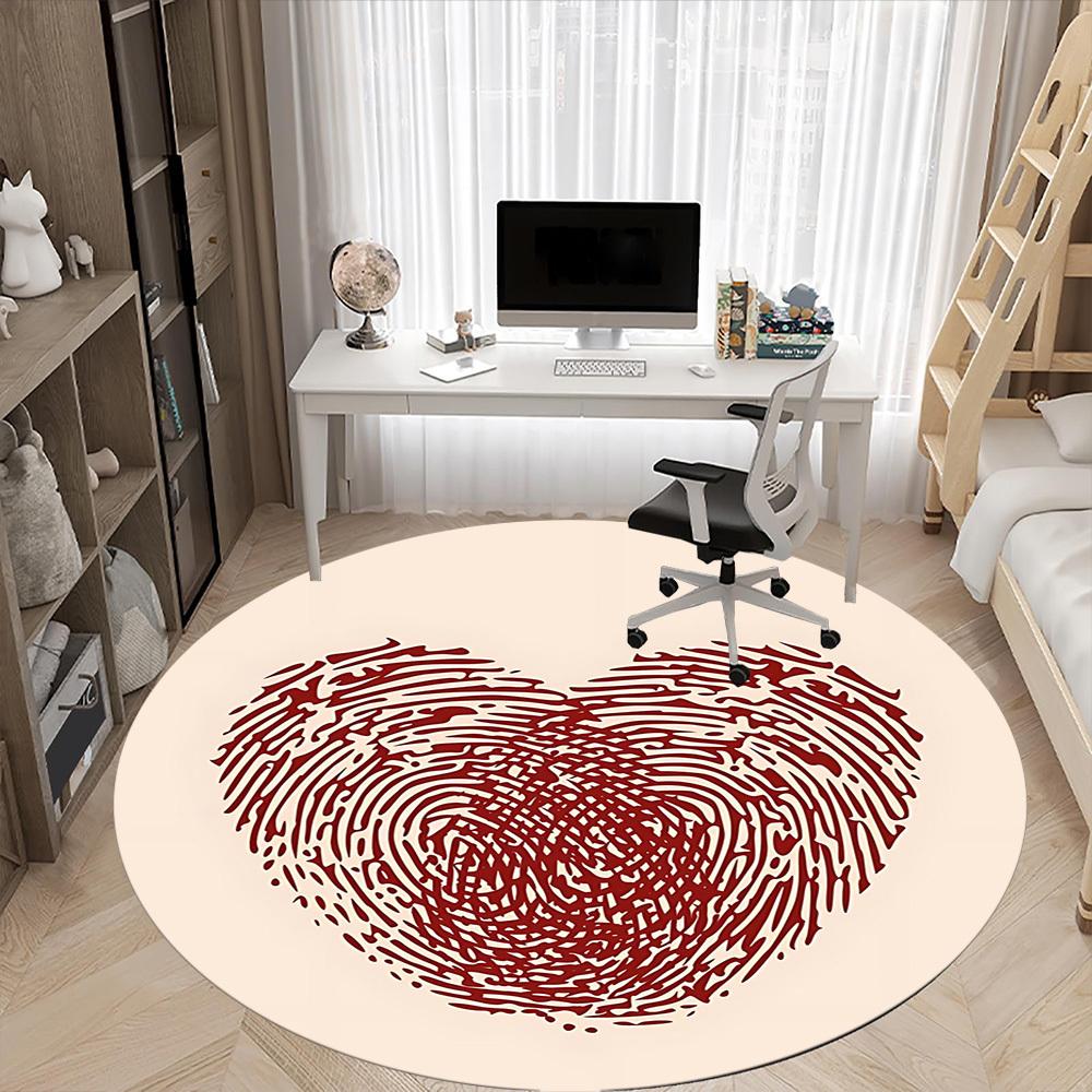 1pc Heartprint Fingerprint Office Round Area Rug,  Mat Suitable For Office, Under Office Chairs Bedroom Living Room Home Decor, Room Deco