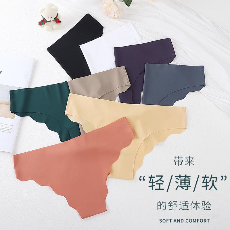 Traceless One-Piece Ice Silk Women'S Bikini Panties Wavy Edge Breathable Girls Large Size Briefs