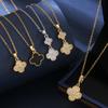 Copper Micro Inlaid 18K Gold Zircon Clover Stainless Steel Necklace