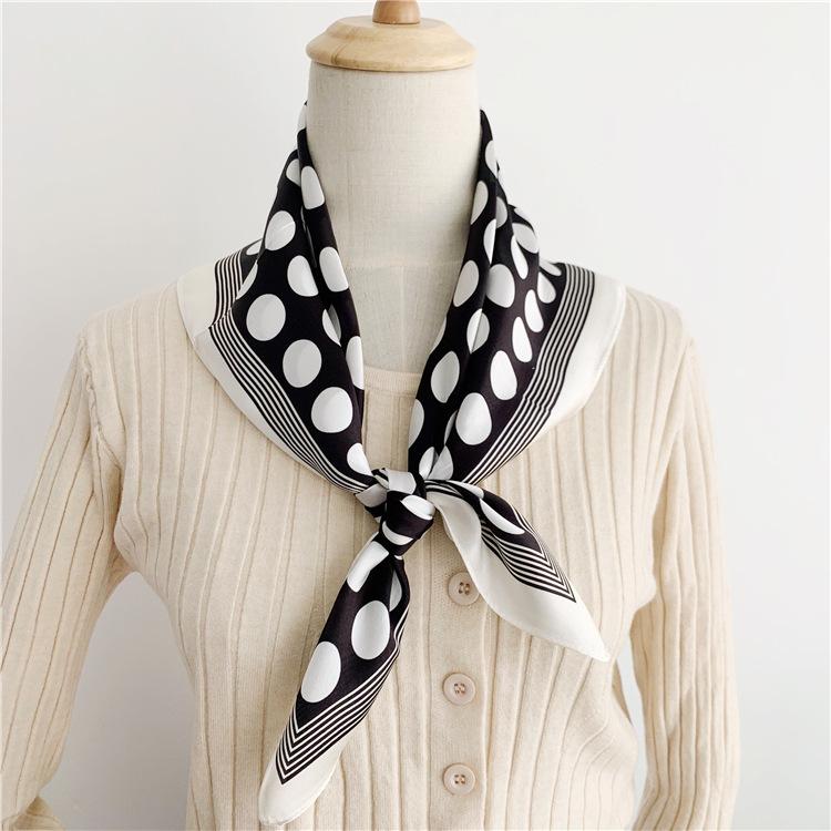 French Romantic Polka Dot Versatile Mulberry Silk Scarf Women'S Satin Silk 70 Square Scarf Spring And Summer Scarf Silk Scarf