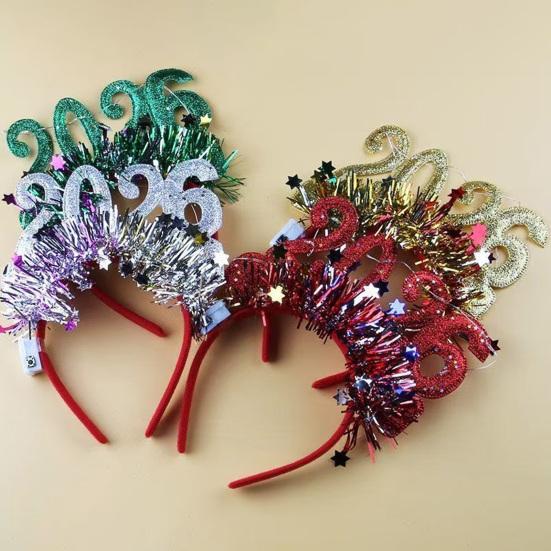 Yousheng Светящийся ободок 2026 Блестящие новогодние заколки для волос Регулируемые сверкающие цифры Блестящая поверхность Обруч для волос Аксессуары для вечеринки