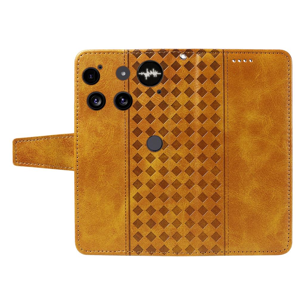 For Nothing Phone (3) 5G Leather Case Wallet Stand Grids Imprinted Phone Cover with Strap