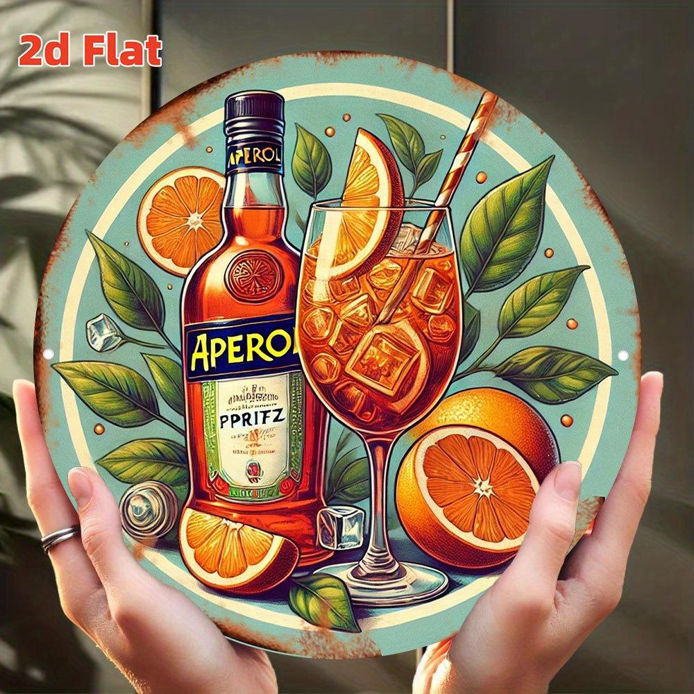 D Flat APEROL SPRITZ Коктейль Тематическое Алюминиевое Металлическое Настенное Искусство Круглое Ярко-Оранжевое Зеленое Цитрусовое Исполнение Подарок Бармену