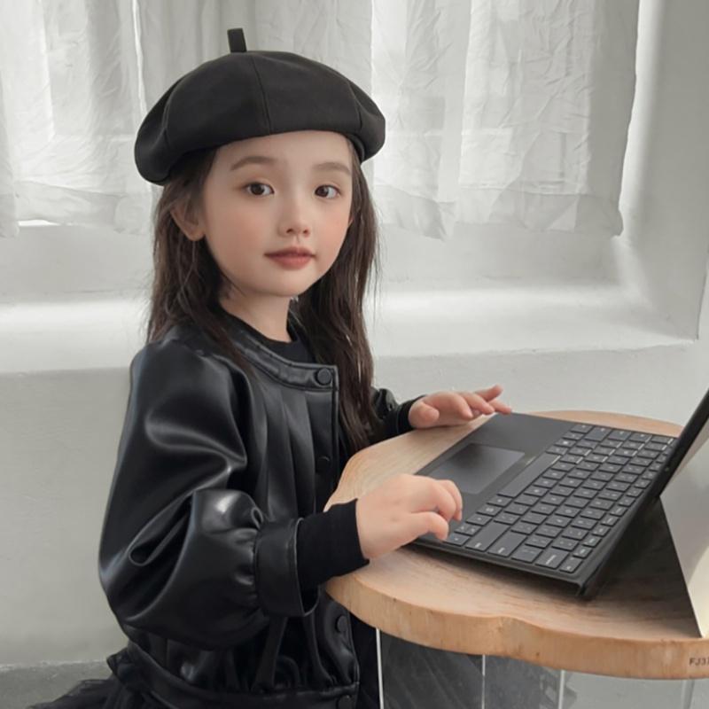 Берет для девочки, Детская шерстяная шляпа художника, Восьмиугольная шляпа, Однотонная детская шляпа