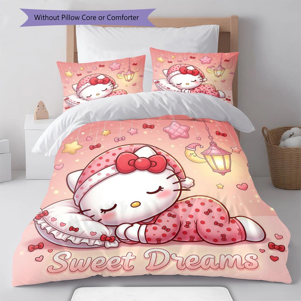 Постельное белье с мультяшным узором Sanrio, Комплект одеяло, Пододеяльник, Наволочка, Домашний подарок на день рождения(1 пододеяльник + 2 наволочки, без наполнителя)