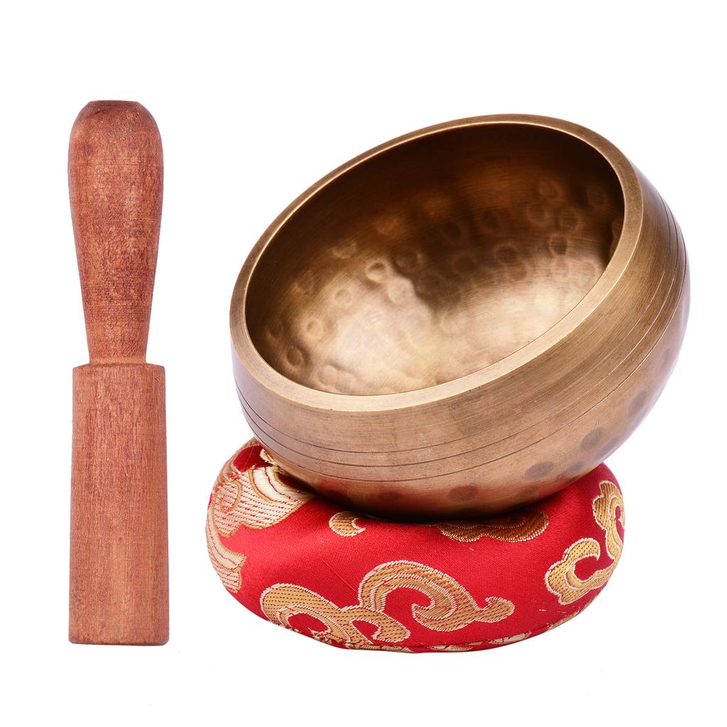 Tibetan Singing Bowl Set with 8cm/3inch Handmade Metal Sound Bowl & Soft Cushion & Wooden