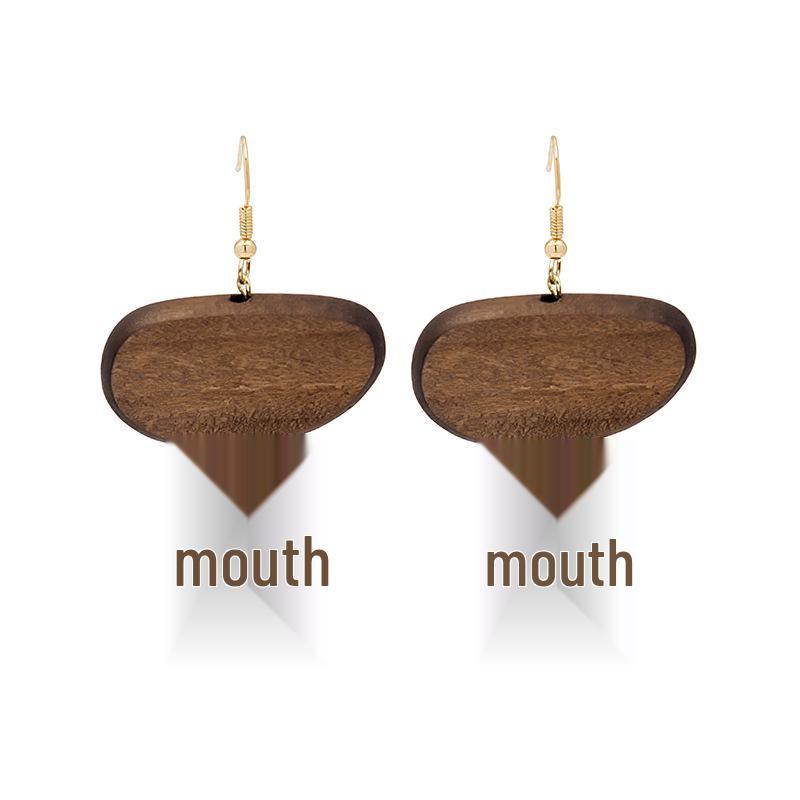 Retro Geometric Wood Drop Earrings - Exaggerated Bohemian Style for Women