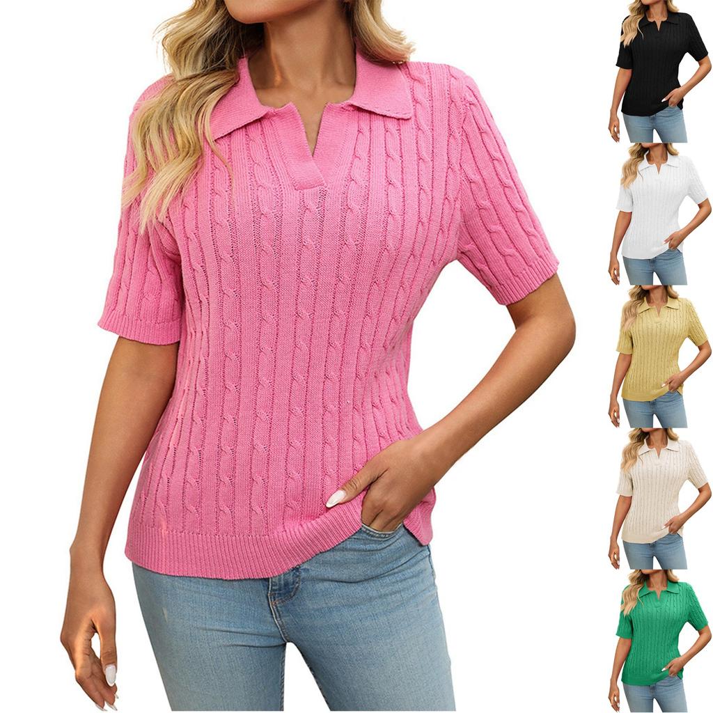 Shirts For Women Tees Blouses Short Sleeve Casual Basic Button Tops Pullover Spring