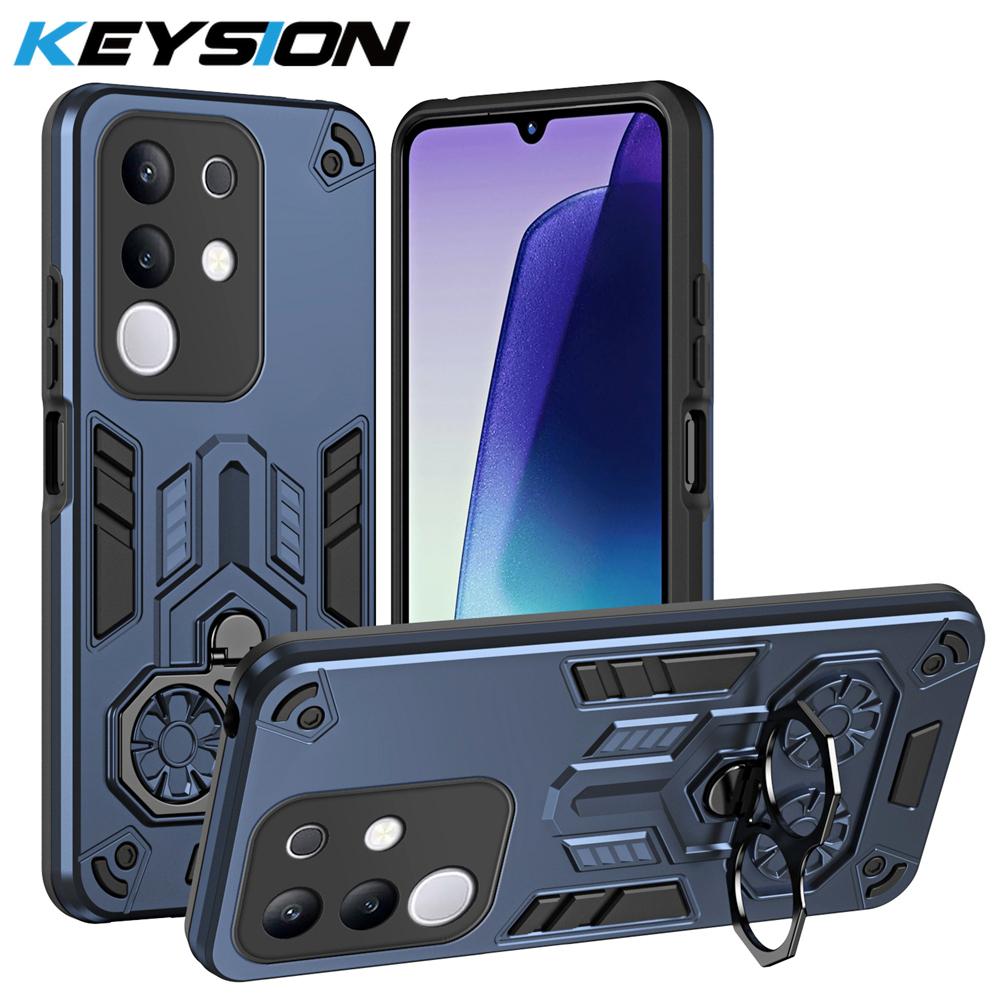 KEYSION Противоударный бронированный чехол для VIVO Y29 4G Мягкий силикон+ПК Металлическая кольцевая подставка Задняя крышка для телефона для IQOO Z10X 5G