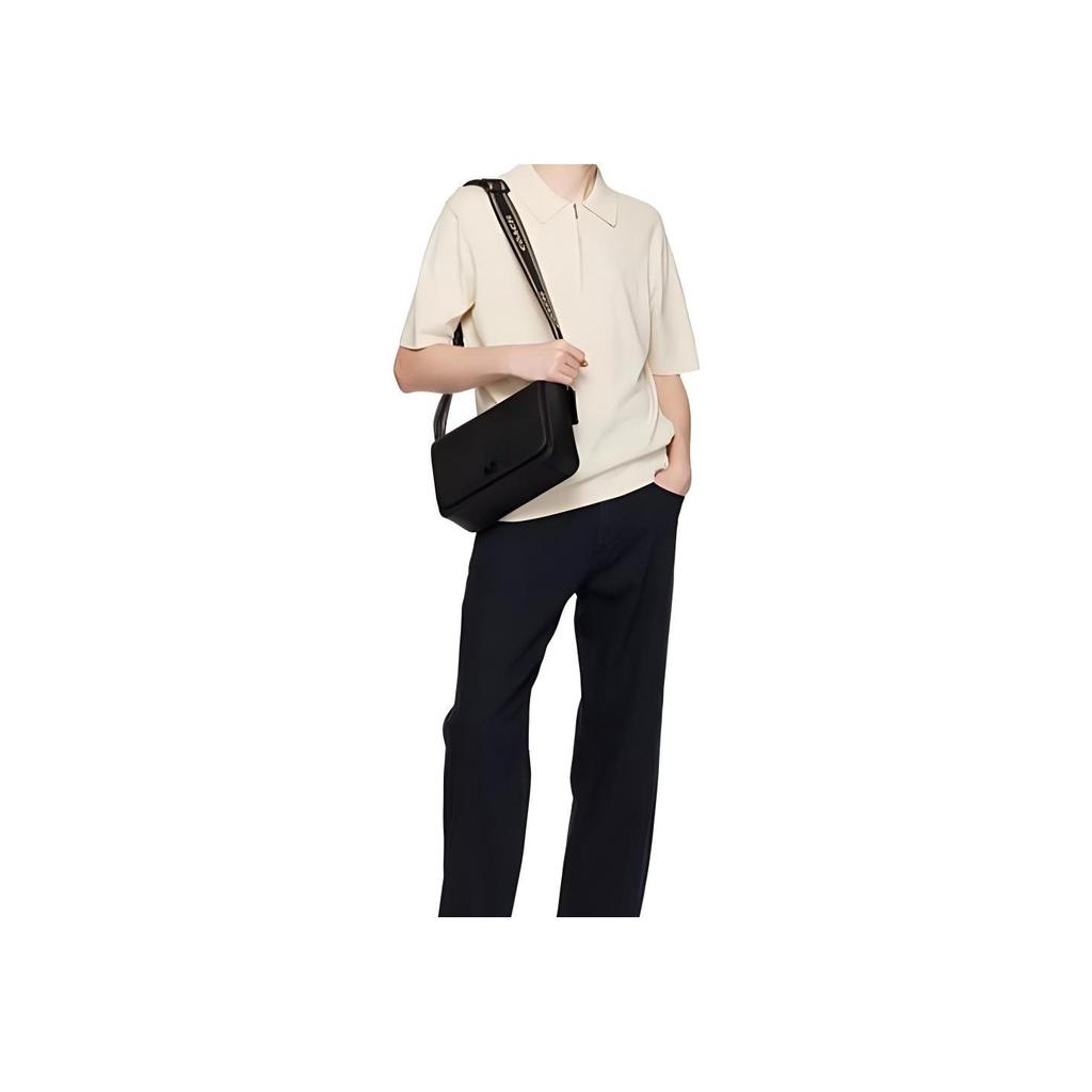 Coach Messenger 26 Solid Color Letter Logo Embroidered Crossgrain Leather And Canvas Messenger Bag Women Shoulder Bag Black CJ843-BLK
