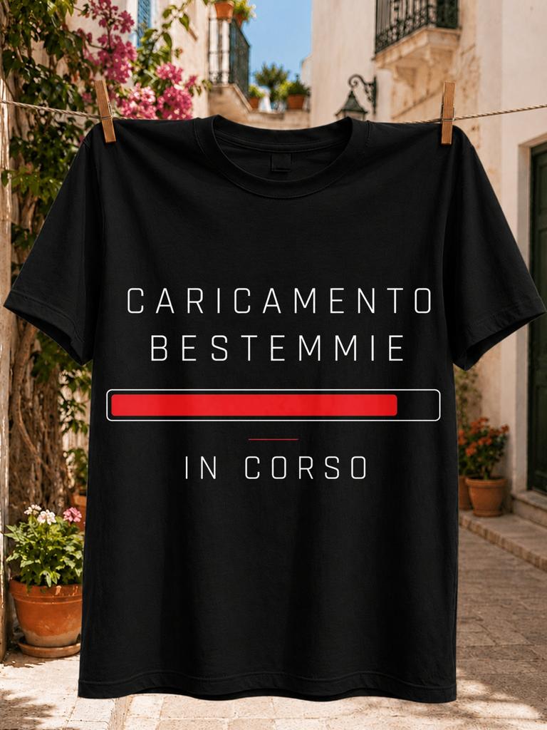 Caricaunisexto Bestemmie In Corso Italian Quote With Minimal Lettering And Red Loading Battery Graphic Unisex All Tshirt