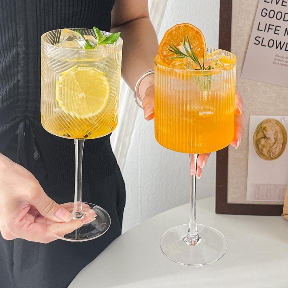 10 шт. Бокалы для вина Элегантный ребристый дизайн Бокалы для вина 11 унций На длинной ножке Уникальная современная форма - Выдувной премиальный бокал для вина