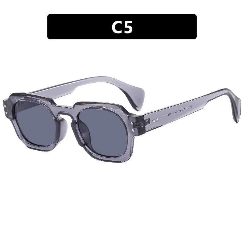 Новые квадратные солнцезащитные очки Женские Модные Прозрачные линзы цвета океана Очки UV400 Винтажный Дизайнерский бренд Мужские заклепки Панк очки