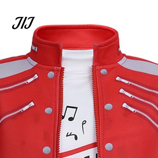 Themed Party Costume 1 Set Retro Pop Singer for Boys, 80s 90s Star Outfit Music Theme Halloween Costume, Red Jacket, Shirt And Pants Stage Performance
