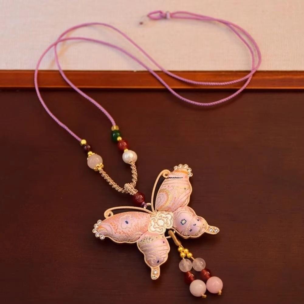 Traditional Tassels Necklace Butterfly Pendant Embroidered Pendant Necklace  Ethnic Fashion