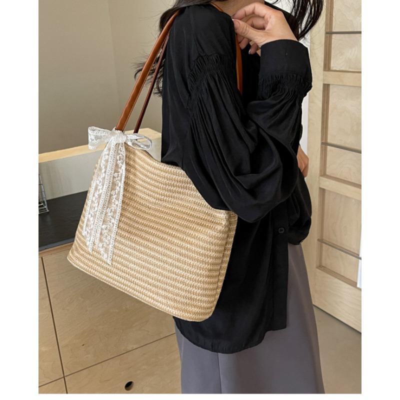 Женская тканая сумка из травы, новая летняя повседневная сумка через плечо в корейском стиле, пляжная сумка большой вместимости, универсальная сумка для поездок на работу