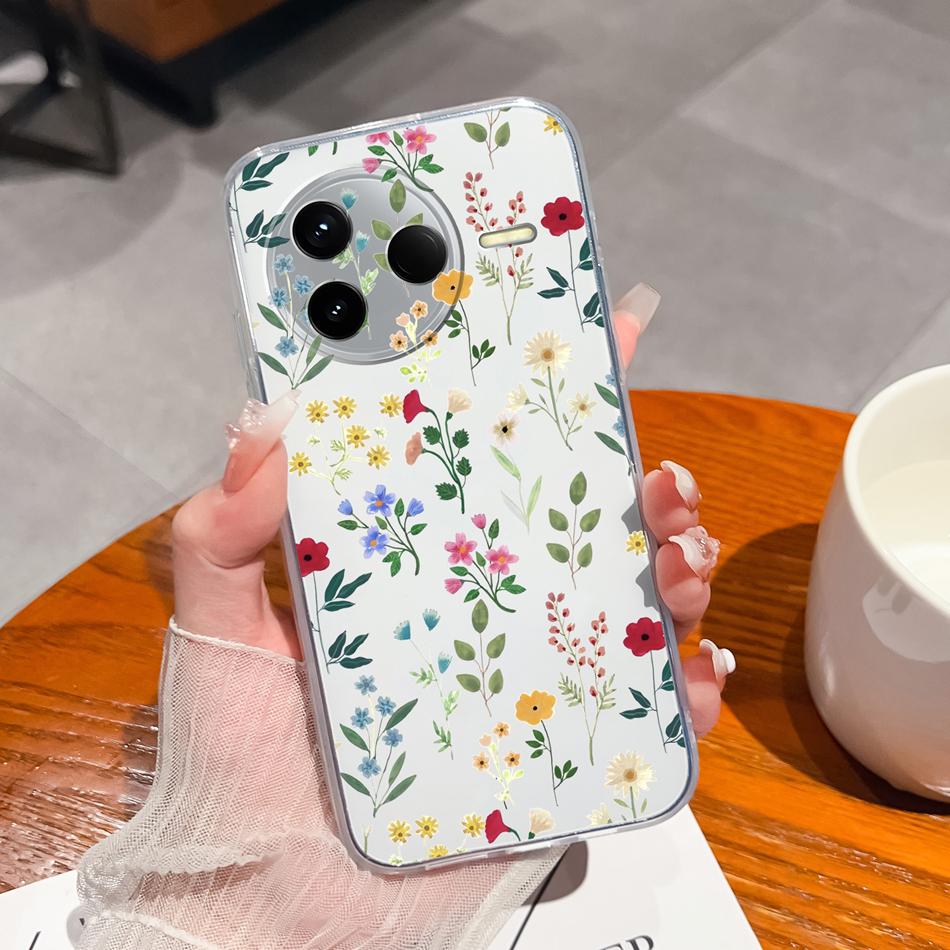 Чехол для POCO F7 Pro / F7 Ultra Летний Цветок Прозрачный Funda для POCO F 7 Мягкая Ультратонкая Задняя Крышка Телефона Ударопрочный Корпус
