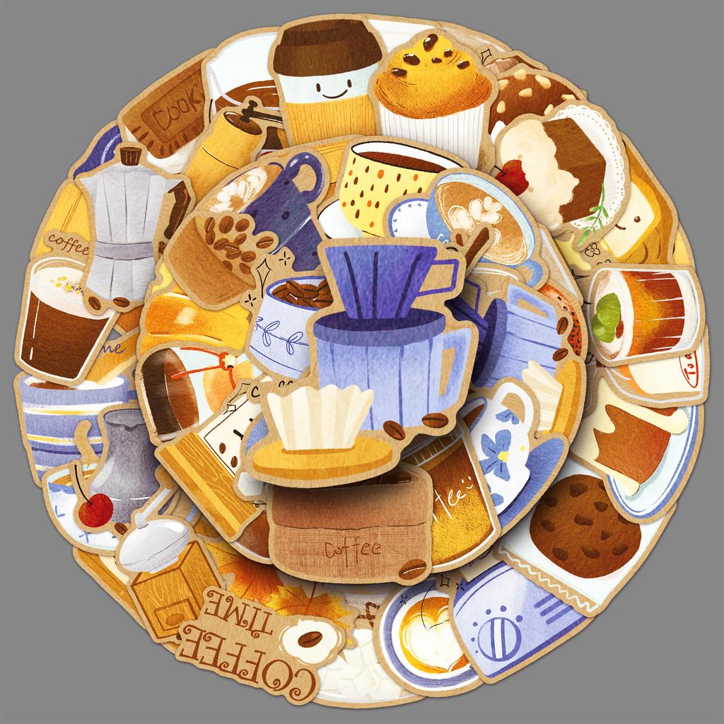 50 Креативных Кофейных Наклеек Мультяшные Нарисованные от руки Маленькие Свежие Декоративные Наклейки для Чехла Мобильного Телефона, Кружки для Воды, Запечатывания, Наклейки для Ручного Учета