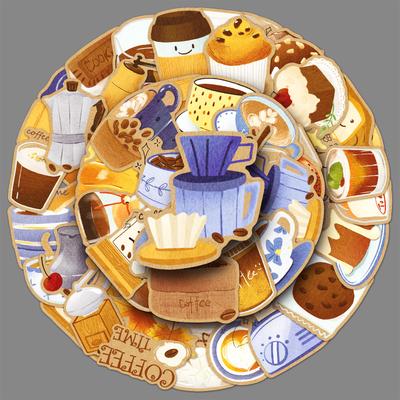 50 Креативных Кофейных Наклеек Мультяшные Нарисованные от руки Маленькие Свежие Декоративные Наклейки для Чехла Мобильного Телефона, Кружки для Воды, Запечатывания, Наклейки для Ручного Учета