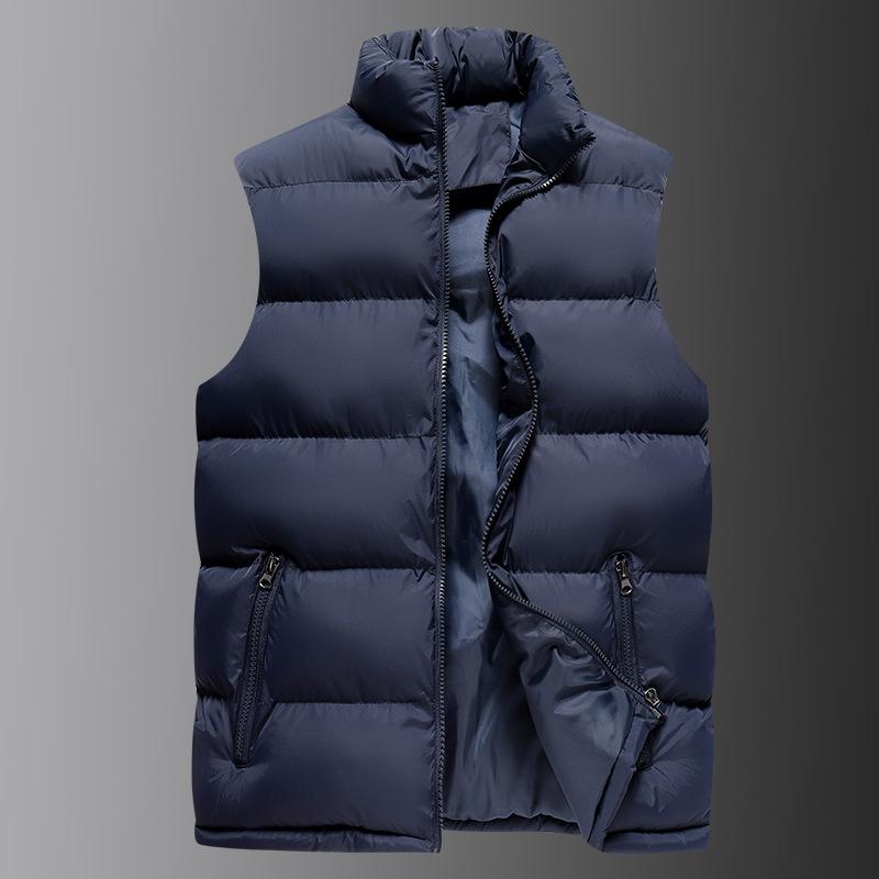 Winter Warm Thick Teen Solid Stand Collar Black Casual Zip Straight Hem Padded Vest