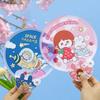 Hand-operated Mini Round Fan With Handle Portable Cloth Fan Cartoon Folding Round Fan  Summer