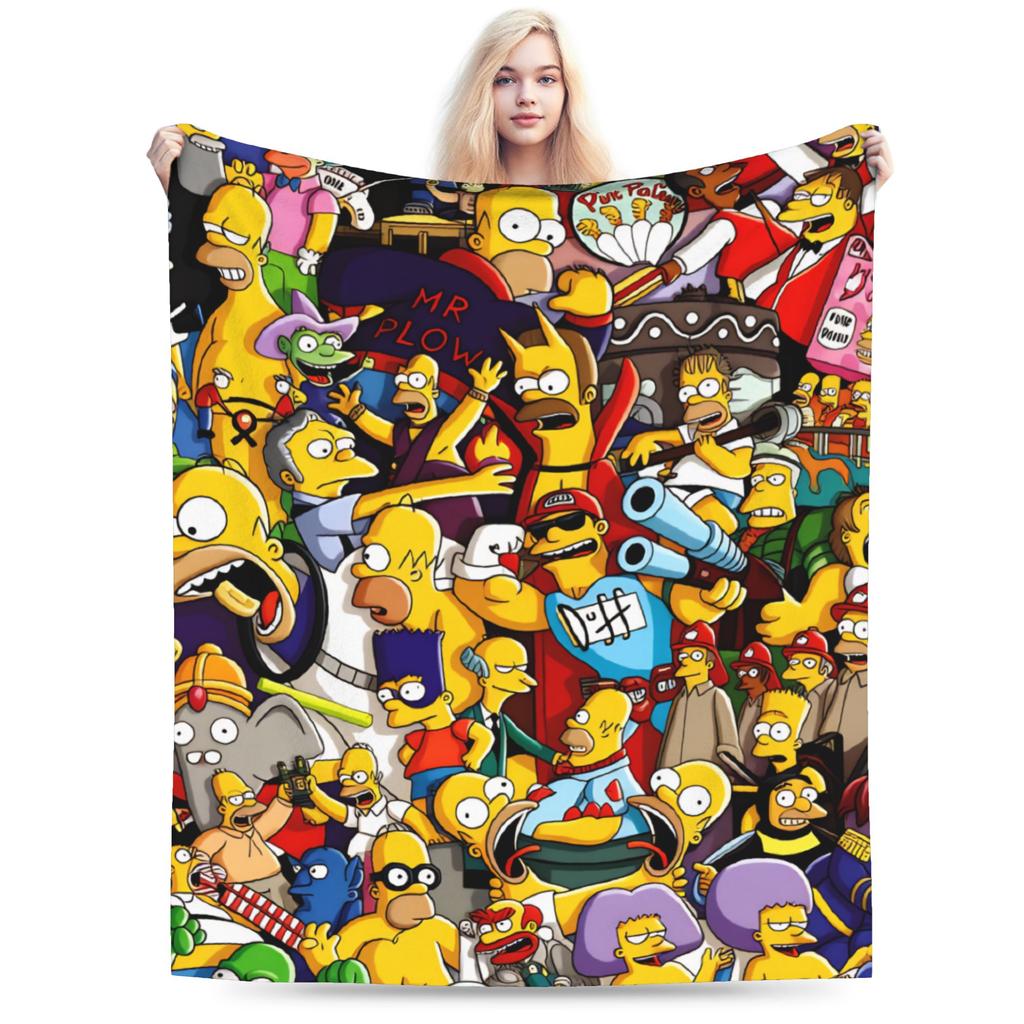 S-Simpsons Family Cartoon Characters Throw Blanket Soft Graphic Blankets For Bedroom Camping Flannel Bedspread Bed Cover