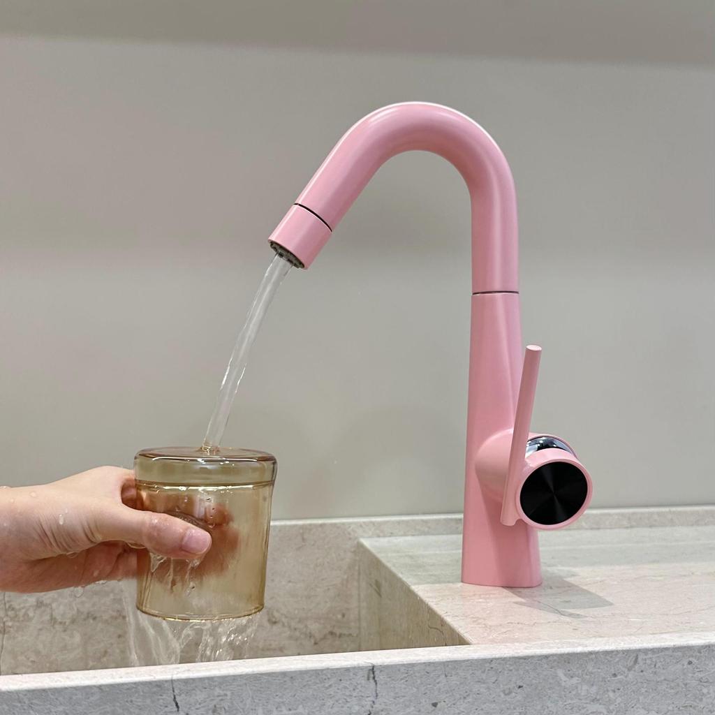 Ванная раковина в немецком стиле с дофаминовым смесителем: Цельномедный, Горячий/Холодный, Вращающийся Выдвижной Настольный Умывальник.