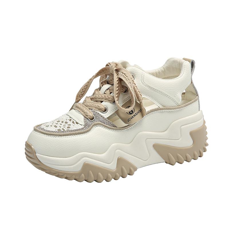 Настоящие кожаные дышащие сандалии Daddy, женские дырчатые туфли, летняя новая толстая подошва, увеличенная за счет повседневной спортивной обуви