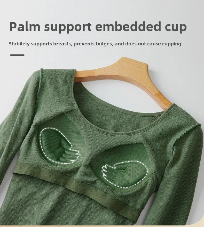 Женское термобелье из немецкого бархата с нагрудными вкладышами: Приталенный крой, плотный бархатный топ с длинными рукавами для осени и зимы