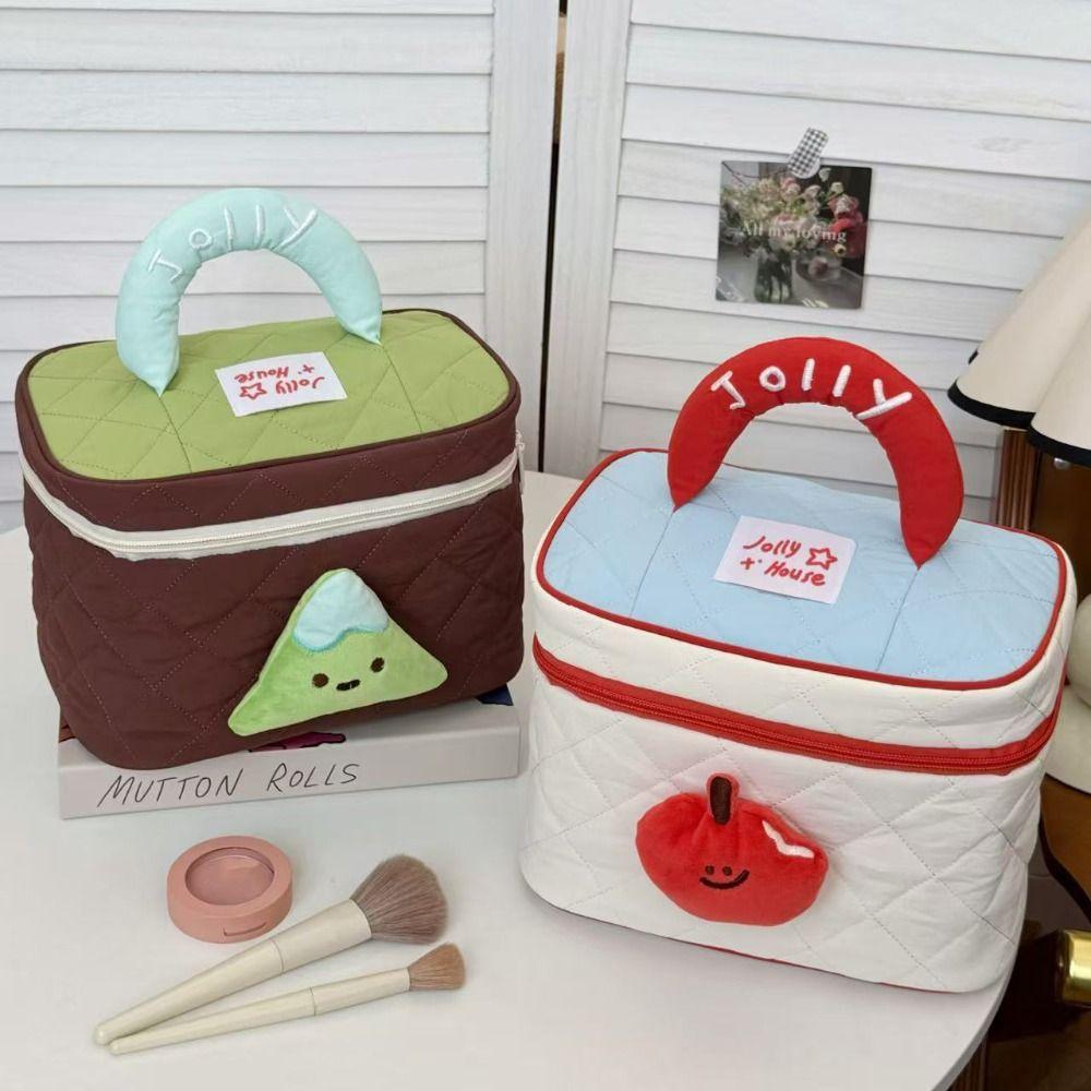 House-shaped Handheld Cosmetic Case Kawaii Toiletry Bag Simple Cute Cabin Makeup Bag Storage Bag