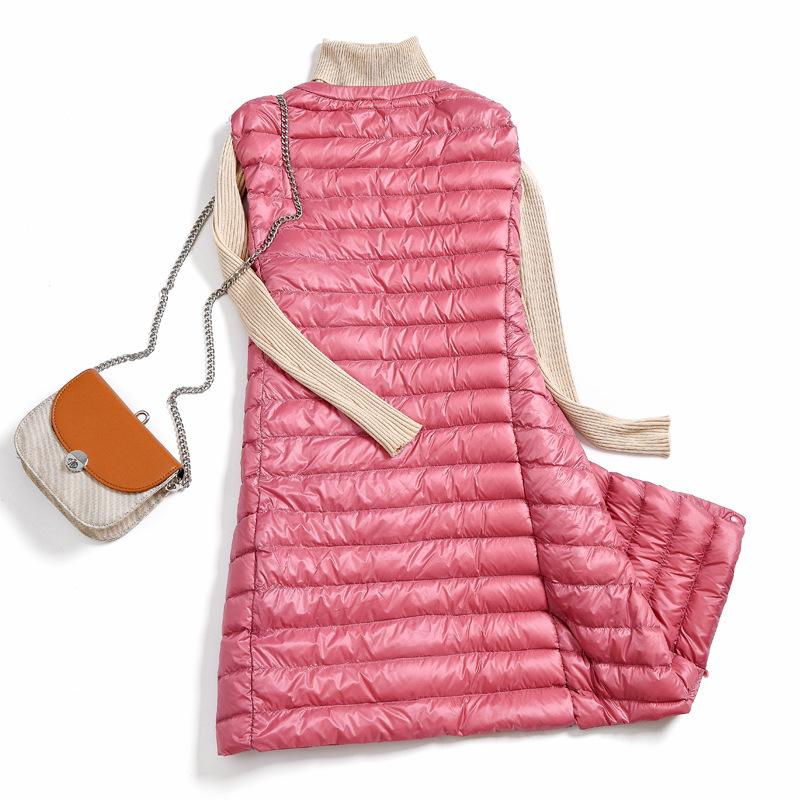 Осень Зима Женские Ультралегкие Пуховики Повседневные Приталенные Длинные Жилеты из Утиного Пуха Женские Зимние Куртки Женский Теплый Жилет