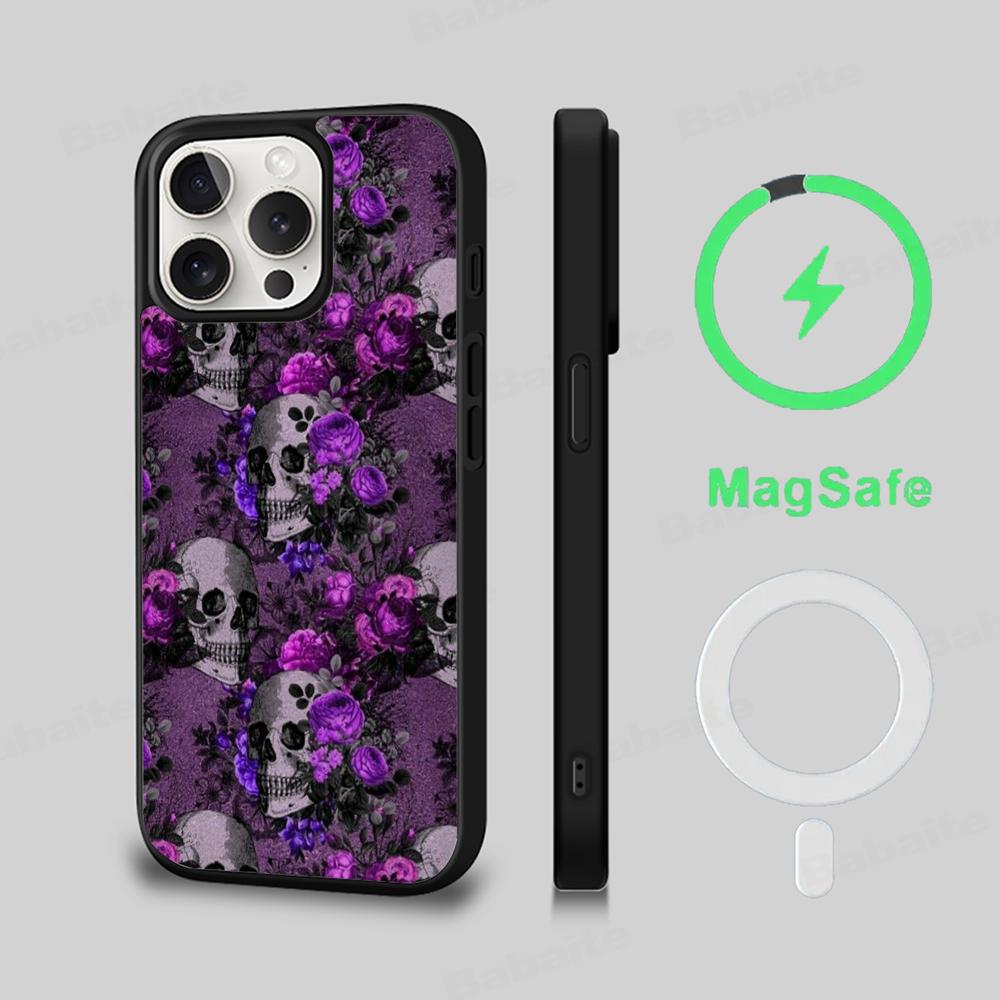 Жуткие узоры в виде черепов Чехол для телефона Магнитный чехол Для IPhone 16 14 13 12 11 15 Pro Max Plus Для Magsafe Беспроводная зарядка Чехол