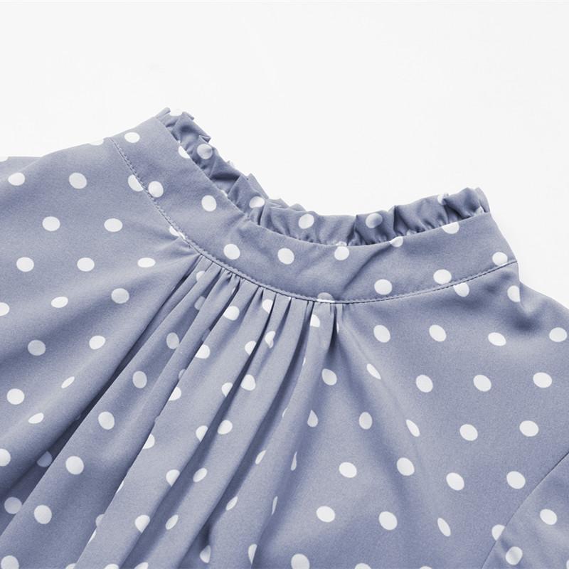 Весна-лето женское повседневное среднее плиссированное платье с короткими рукавами и круглым вырезом в горошек с завязками и принтом