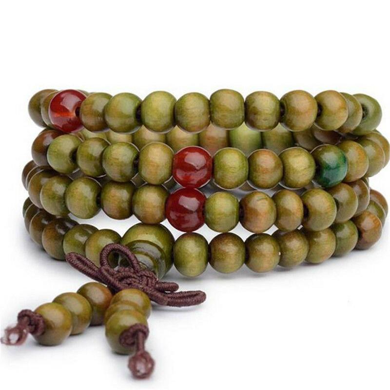 Natural Sandalwood Bracelet Buddhist Buddha Meditation Wood Beaded Bracelet Men Women Prayer 108 Beads Rosary Hanging Decoration