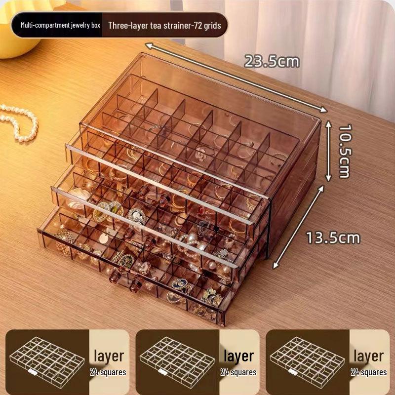 Transparent Multi-Layer Jewelry Storage Box with Drawers for Rings, Earrings, and Necklaces