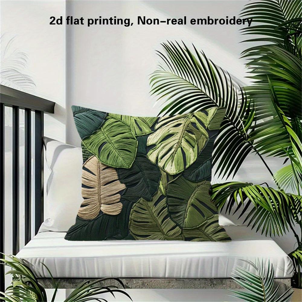 Tropical Monstera Leaf Pillow Cover 2D Embroidered Print Boho Botanical Cushion Case For Sofa Bed Couch Cozy Jungle Home Decor